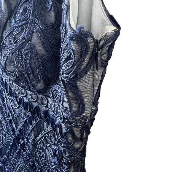 Adrianna Papell Womens Blue Crocheted V Neck Sleeveless Sheath Dress 12 - Picture 4 of 6